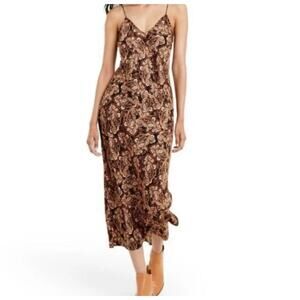 Nili Lotan Target Dress Womens Medium Black Paisley Slip Midi Boho Country Y2K